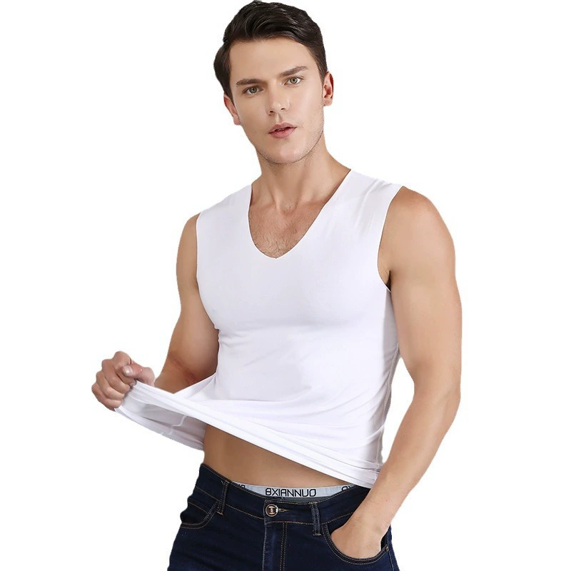Спортивный летний топ бесрукавка, V-образный вырез, плотный, slim fit