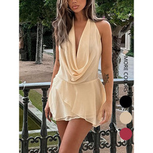 T 37203 Halter deep V backless dress �Ҳ��� V ¶������ȹ