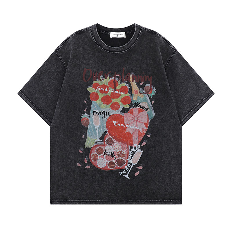 TKPA men's short-sleeved T-shirt American high street trendy brand printed retro washing and loose teenager pure cotton T-shirt