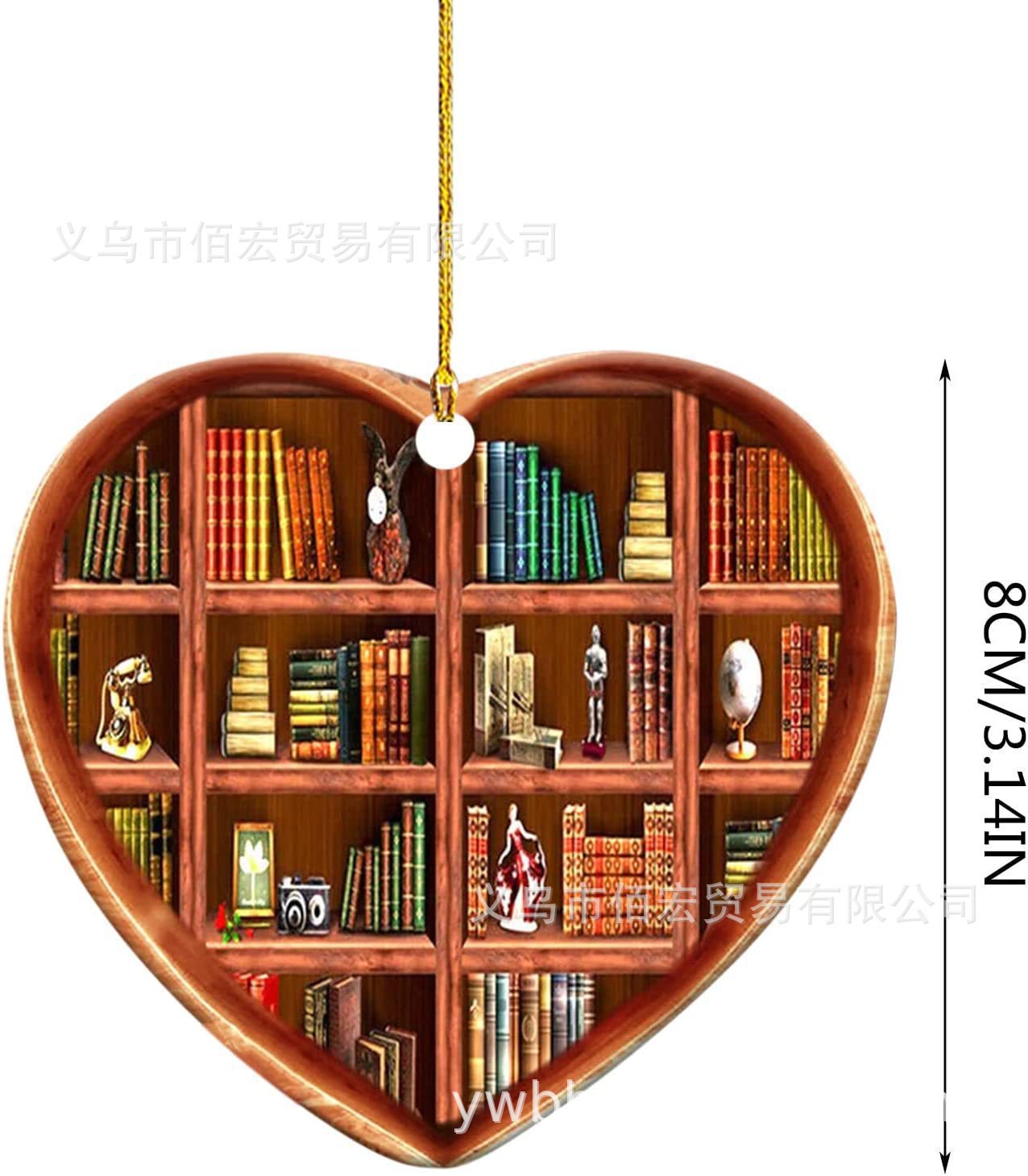 23 nuevos adornos de Navidad libros amantes de la biblioteca en forma de corazón adornos de automóviles adornos de decoración del hogar
