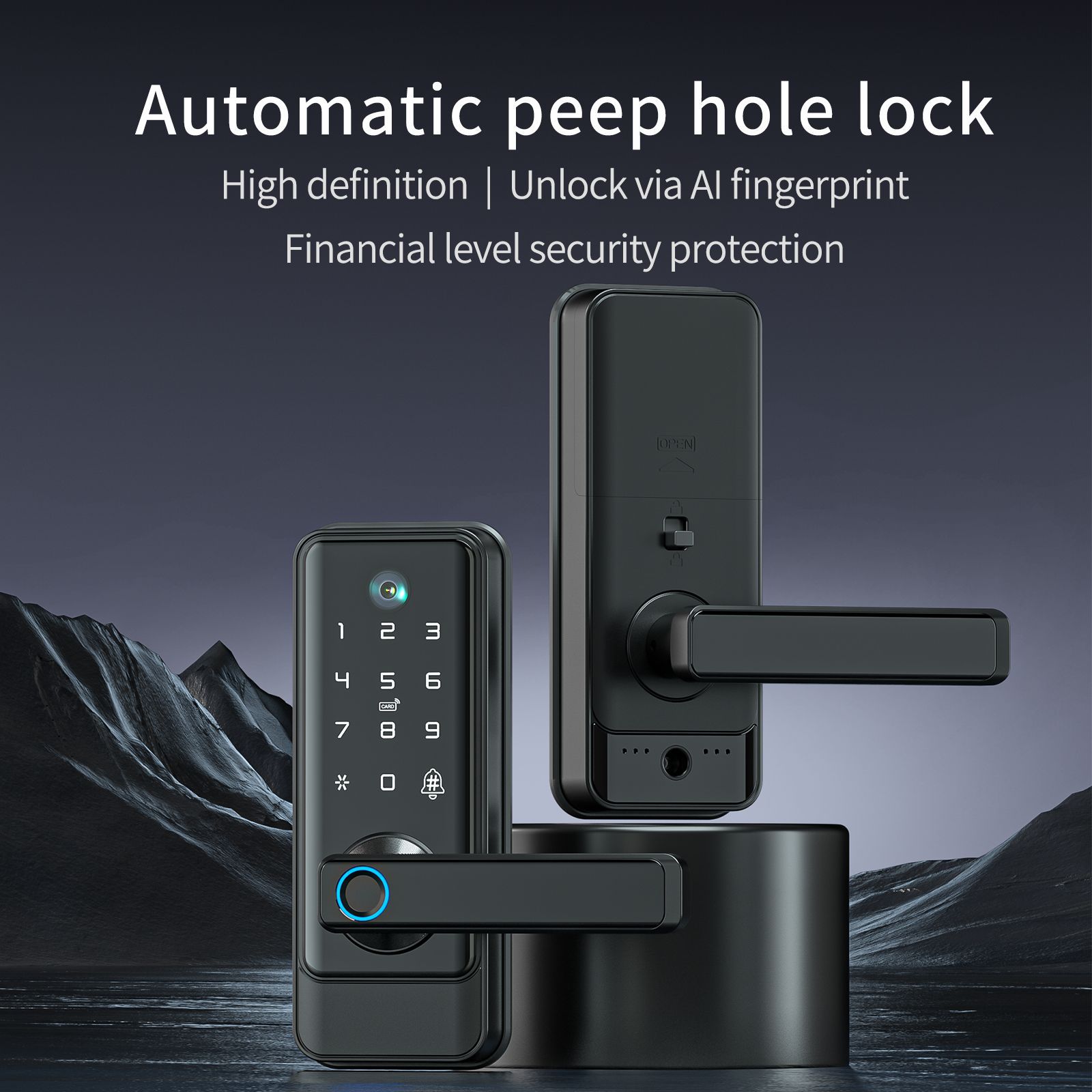 涂鸦美式密码刷卡房门锁 蓝牙涂鸦app智能锁 一握即开把手指纹锁