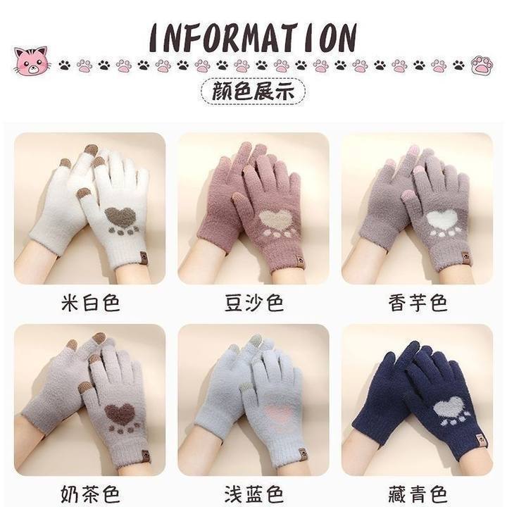 a新款ins针织毛线触屏手套女冬季保暖防寒可爱卡通全指毛呢加厚绒|undefined