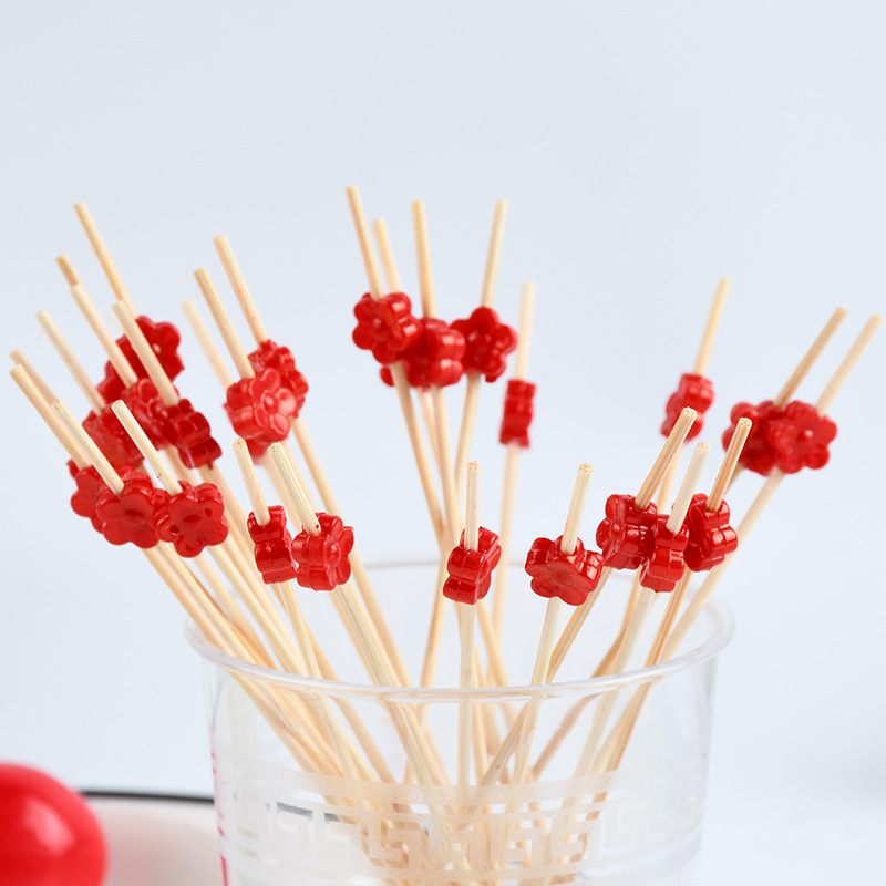 Flor roja creativa al por mayor etiqueta de fruta desechable etiqueta de cóctel etiqueta de torta horquilla de bocadillo etiqueta de sándwich