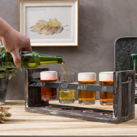 木质酒杯架复古桌面吧台啤酒杯架四只装酒水展示架子木制杯子架