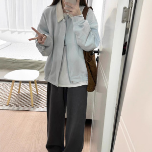 Spring and Autumn Coat Women's 2024 New American Style Retro Contrast Lapel Casual Loose Couple Baseball Suit Jacket Top