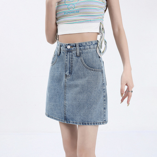 001 Japanese-style college casual high-waisted denim short skirt for women, spring and summer, loose and versatile A-line mini skirt for petite figures