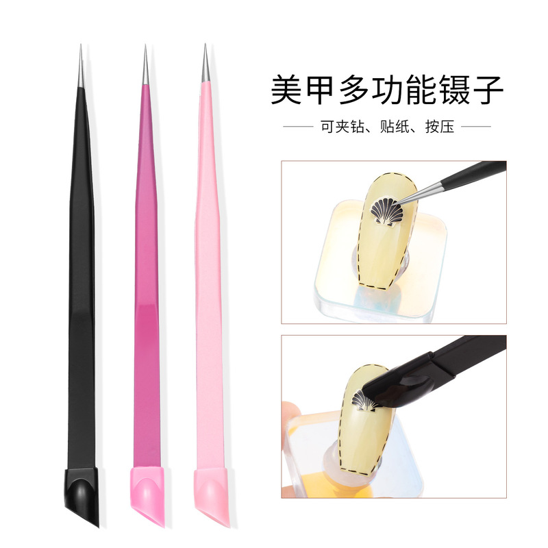 Nail art double-headed tweezers multi-function tweezers with silicone pressing rod decal alloy diamond jewelry diamond clip hand account