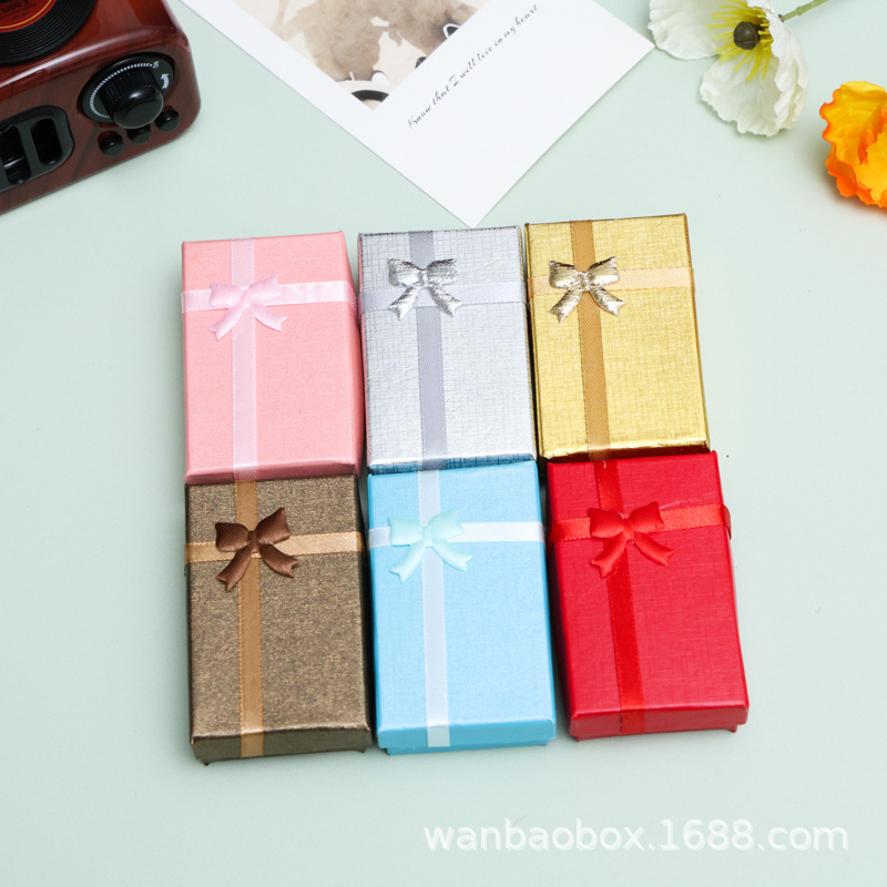 5*8方形天地盖纸盒项链盒简约蝴蝶结耳钉盒韩版吊坠盒饰品首饰盒