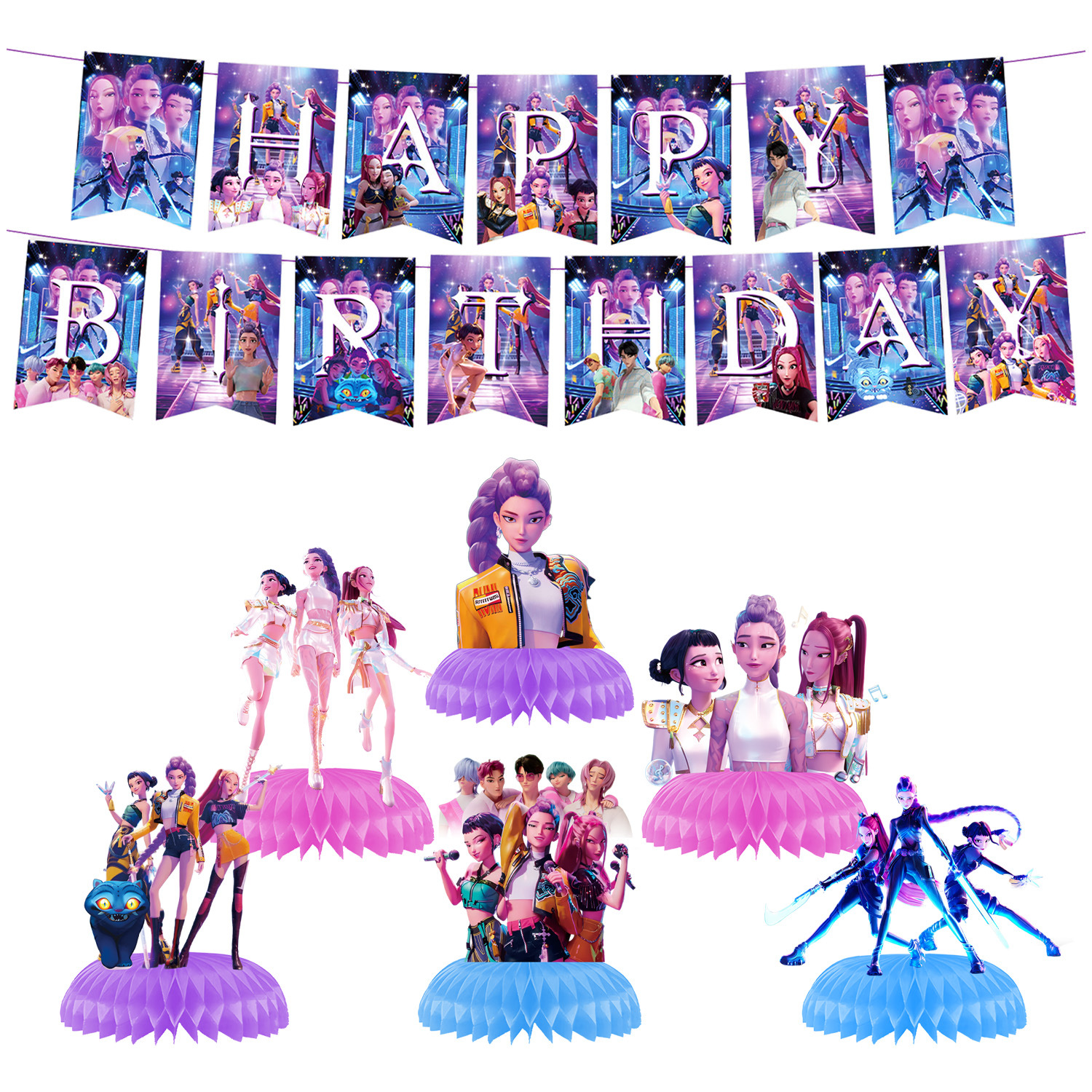 Amazon KPOP Blue Cacería de Brujas Temática Fiesta de Cumpleaños Bandera Tarjeta de Balón Set Decoración