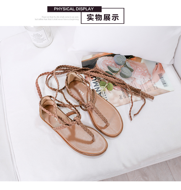 Summer 2021 cross-border large-sized beach sandals for women, European and American style flat toe interlocking woven ankle straps undefined