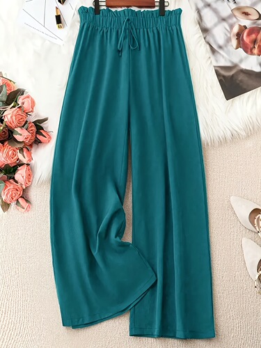 2025 European and American Cross-border Bestselling Straight Leg Casual Pants Summer Solid Color Plus Size Loose Wide Leg Pants