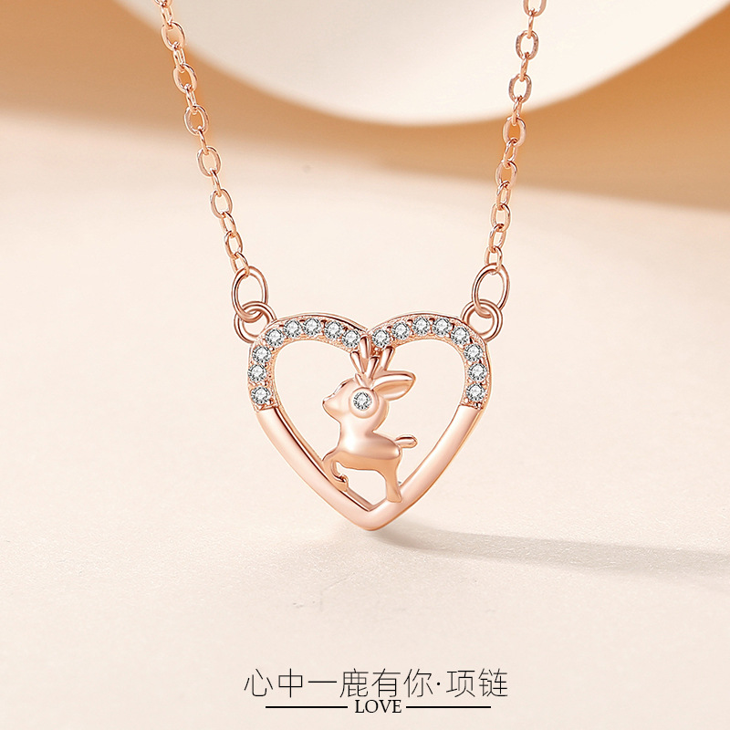 Todo el camino que collar de la mujer de plata esterlina S925 diamante incrustado estilo japonés y coreano amor ciervos clavícula cadena fresca regalo de Navidad