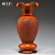 花梨木雕刻花瓶摆件客厅插花新中式家居办公室装饰工艺品乔迁送礼