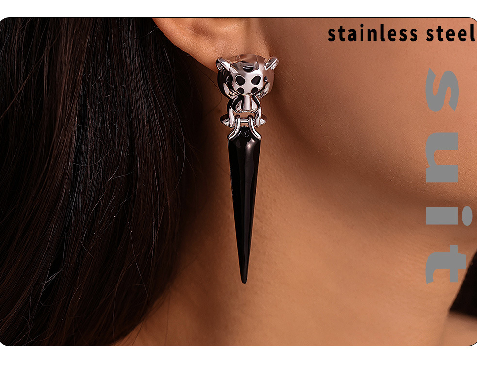 Fangtang Leopard Head Set With Zircon Triangle Tassel Exaggerated Earrings, Environmentally Friendly Material Personalized Earrings_voghion.com