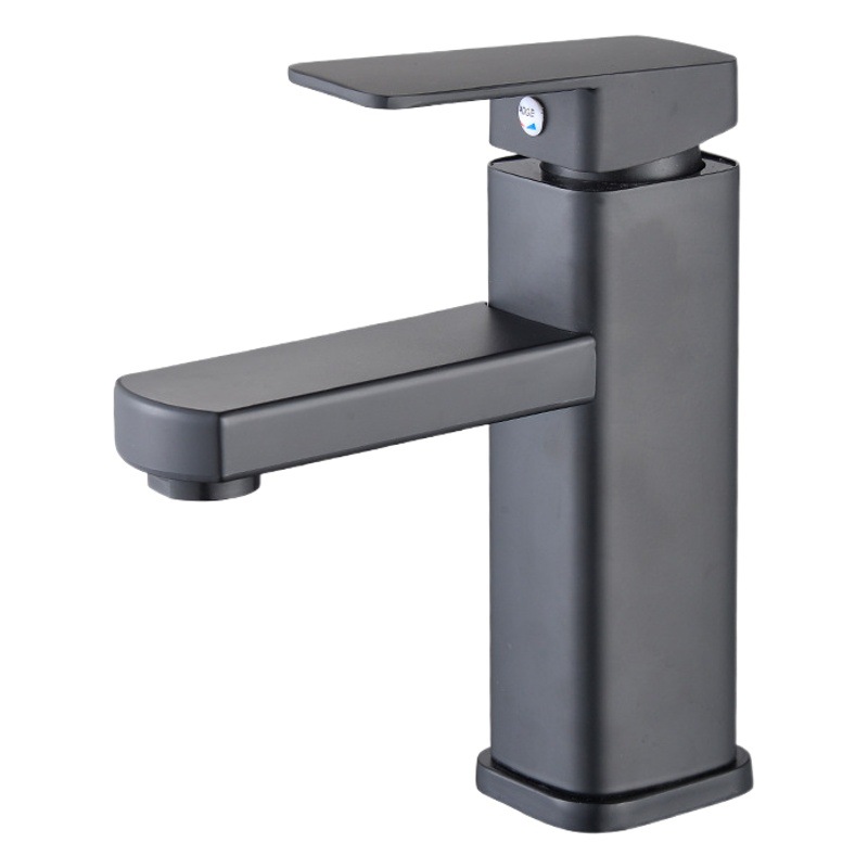 Venta directa de fábrica, grifo de lavabo de acero inoxidable, lavabo cuadrado negro para encimera, lavabo de baño con agua fría y caliente.