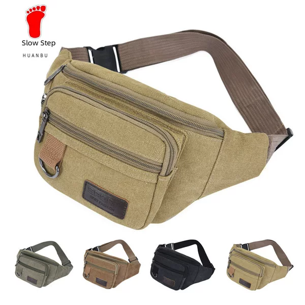 Trendy and Simple Multi-Layered Construction Site Work Crossbody Bag, Wear-Resistant Storage Men's Casual Waist Bag, Canvas Outdoor Chest Bag
