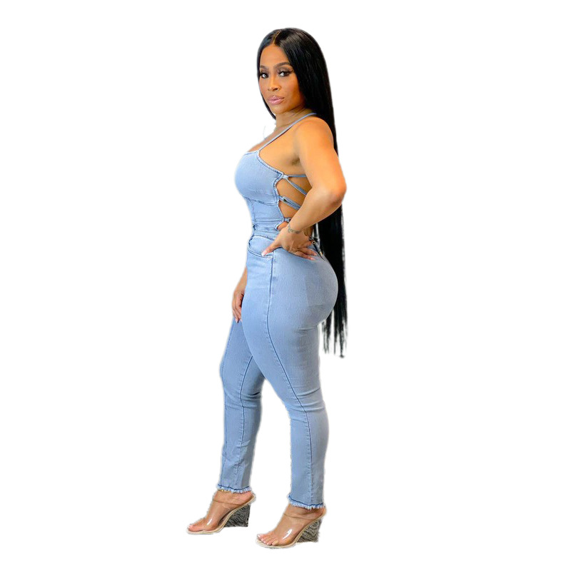 490g Weight Sleeveless Sleeve Length Full Length Pants Length Cotton, Denim Cotton Fabric Type High Waist Waist Line Jeans Pants Type Bodysuits Tops Type Holiday, Daily, Selfie Occasion Leggings Fit Type Solid Color Pattern Summer Season Women's Gender Streetwear Style Women's Holiday Daily Selfie Bodysuits Streetwear Solid Color Full Length Jeans 2