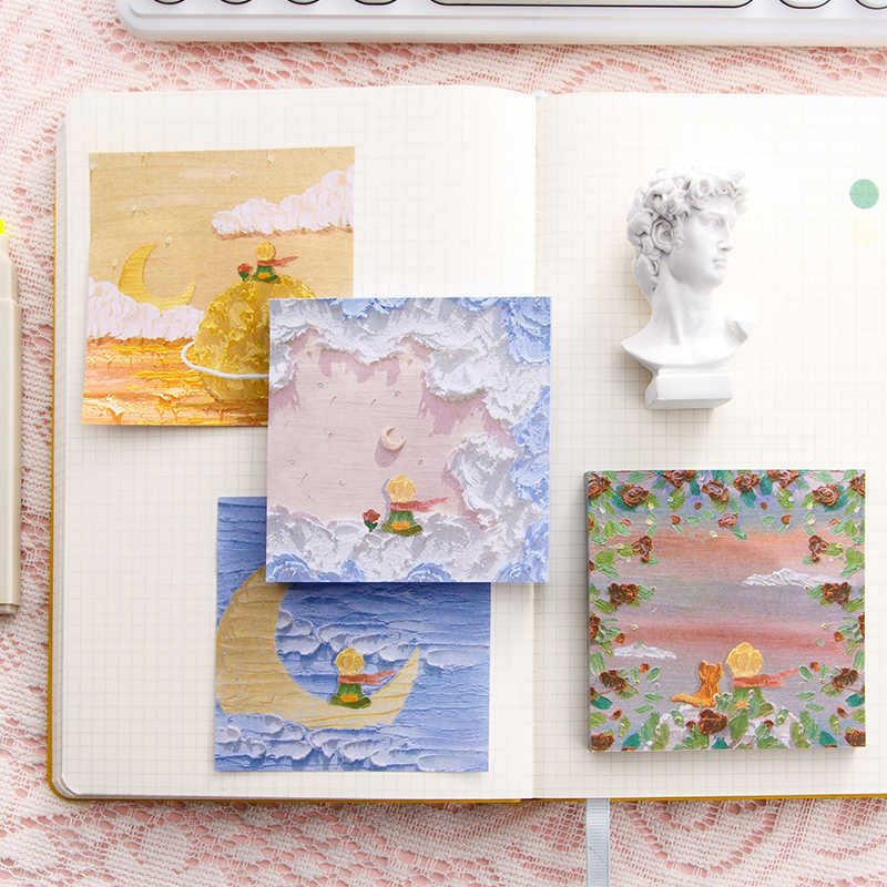 Pequeño príncipe pintura al óleo Post-it sensación 3D pegajosa Benins estilo encantador dibujos animados chica contabilidad creativa de alto valor facial