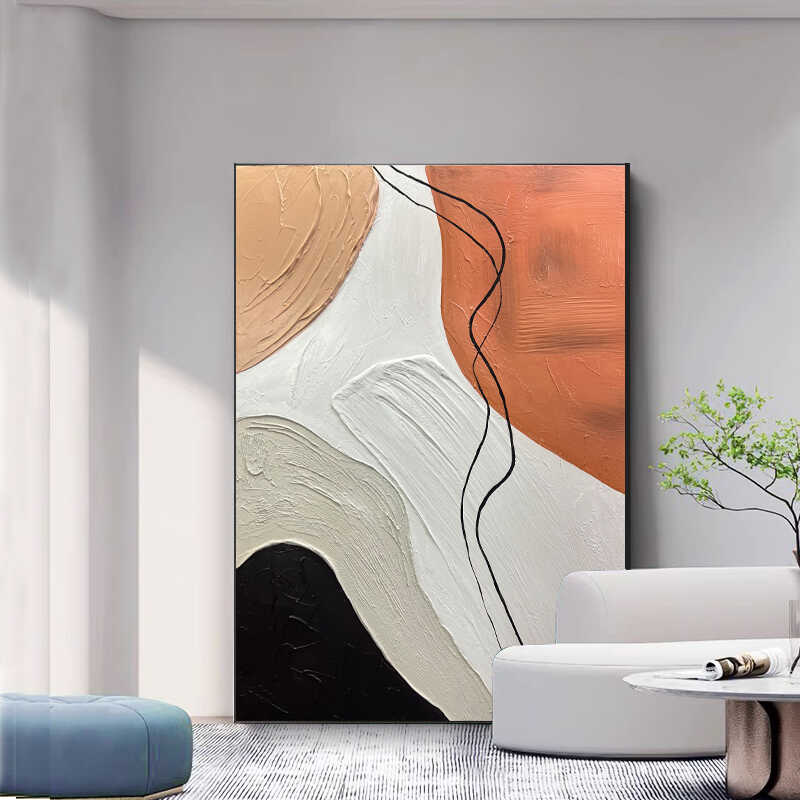 抽象装饰画落地北欧客厅沙发背景墙橙色画侘寂风原创玄关挂画肌理