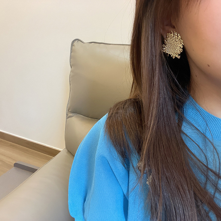 韩国时尚百搭气质个性网红潮耳钉女创意几何金属编织设计耳环耳饰