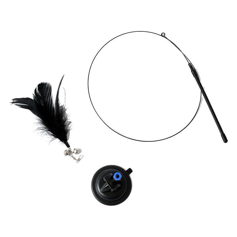 Fabricante en stock mango de presión fuerte alambre de acero divertido gato palo cubo interactivo gato juguete suministros para mascotas pluma gato divertido