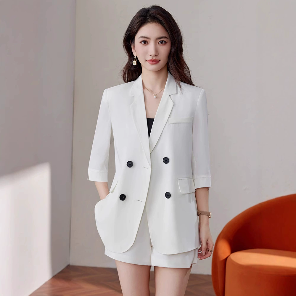 Желтый пиджак женский 2025 новый весенний летний премиум смысл плюс размер повседневные шорты костюм из двух частей