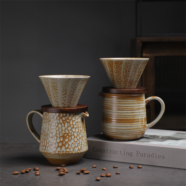 Ceramic Coffee Pot Set Vintage Style Hand Brewed Coffee Maker_voghion.com