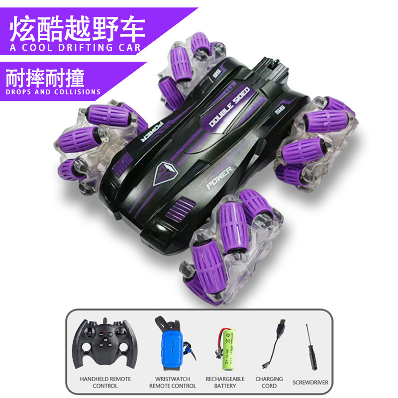 Coche de control remoto RC transfronterizo, coche de control remoto con acrobacias de gestos de doble cara, coche de juguete para niños con tracción en las cuatro ruedas, todoterreno, regalo para niños
