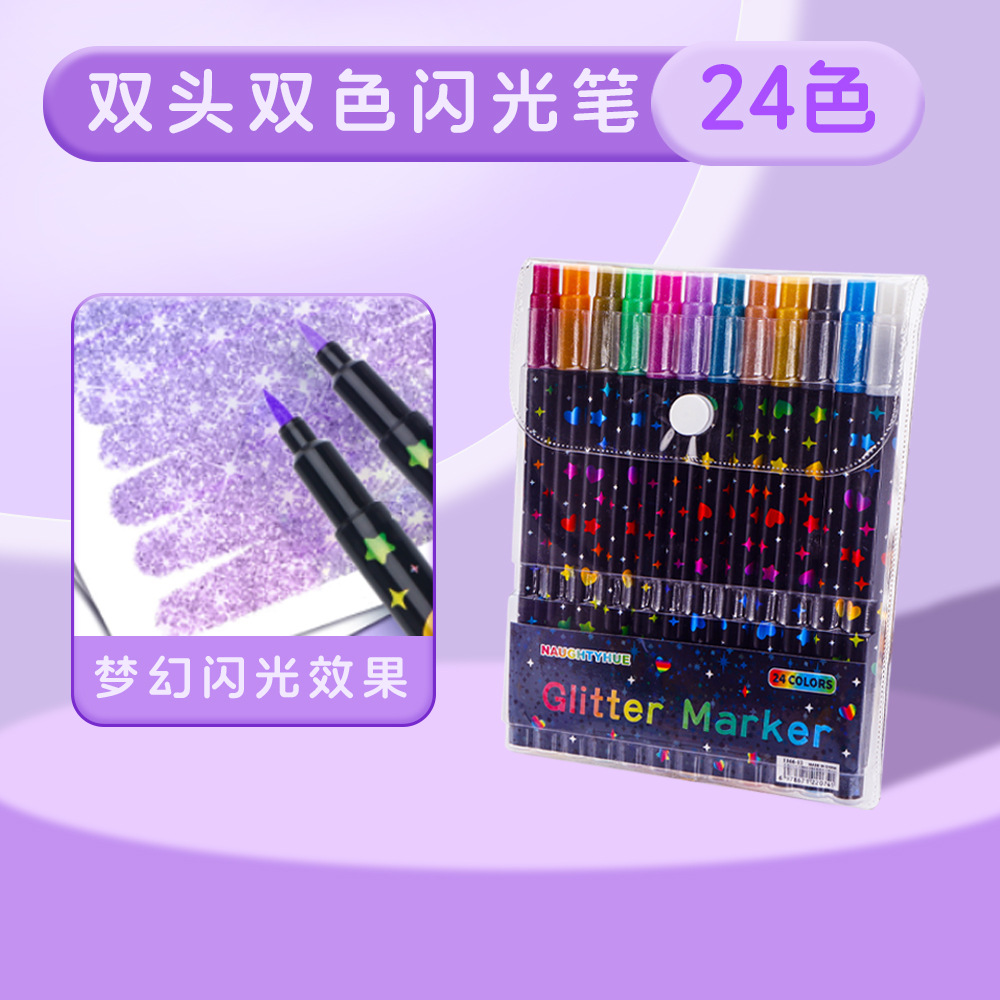 Lápiz de doble cabeza de doble color con marcador de flash, lápiz de cuentas de mano, lápiz de acuarela, lápiz de reflexión especial para estudiantes de arte primario, lápiz de graffiti DIY