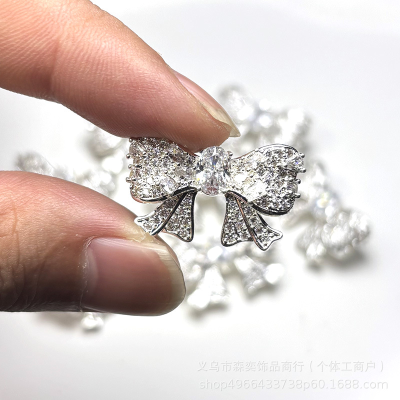 Senyi Copper Micro-Inlaid Zircon Four-Way Bow Full-Diamond Multi-Way Spacer Bead DIY Crystal Beaded Bracelet Jewelry Accessories