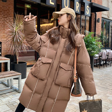 实拍莫拉德穿搭咖色抽绳收腰长款羽绒服2024新款90白鸭绒面包外套