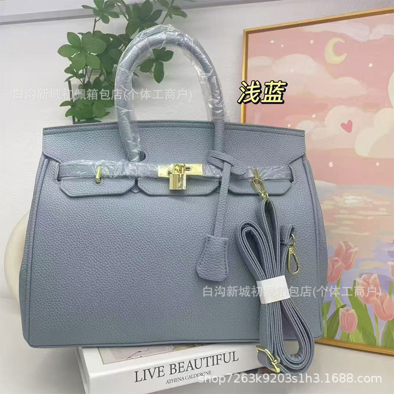 跨境百搭铂金包时尚简约轻奢荔枝纹手提包质感通勤女士bags单肩包|undefined