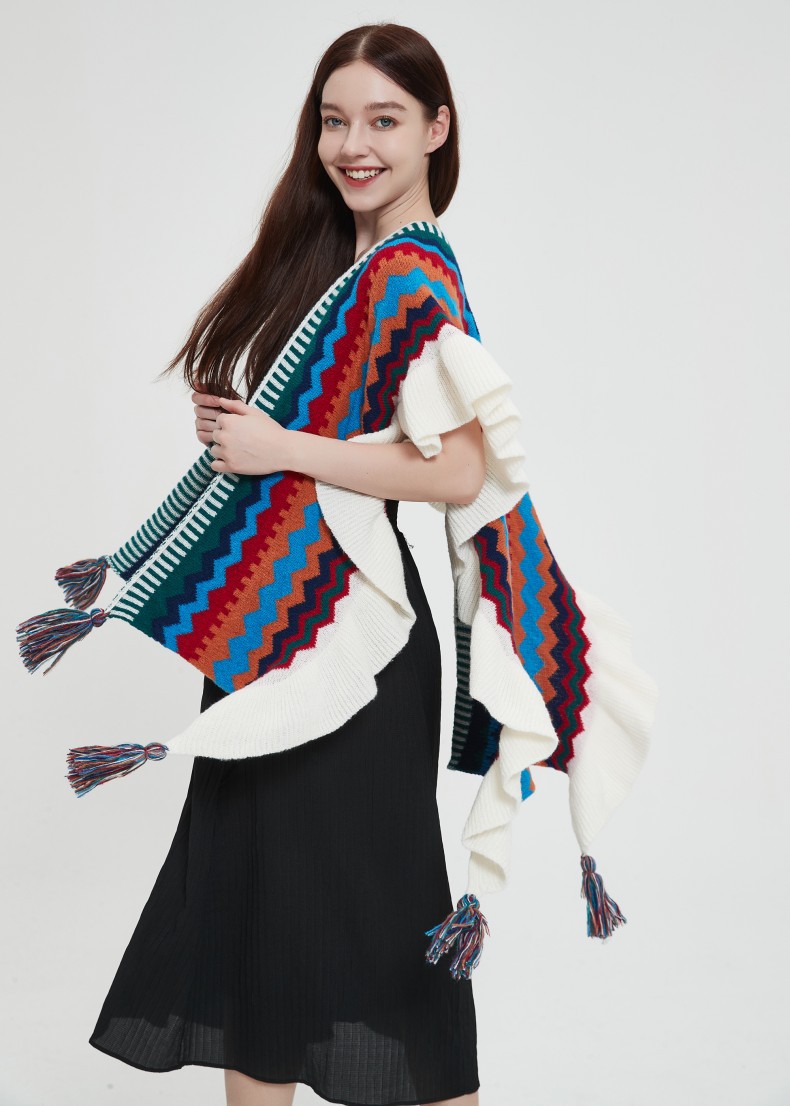 Unisex Ethnic style Yunnan travel hanging beard cape color knitted women's split cape_viptrois.com