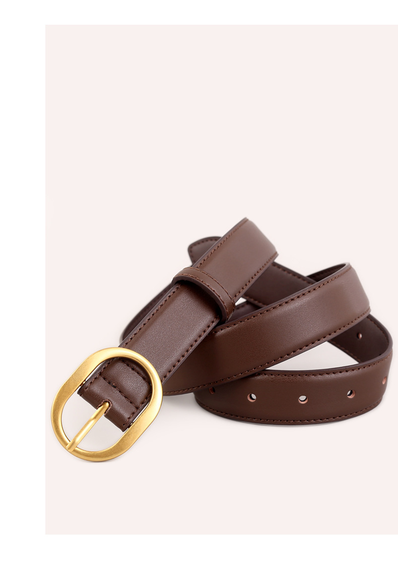 Ceinture en cuir véritable pour femmes, boucle à aiguille, mode polyvalente, pour jeans, loisirs, banlieue, noir, tendance, Stock pour femmes, nouvelle collection 2024_voghion.com
