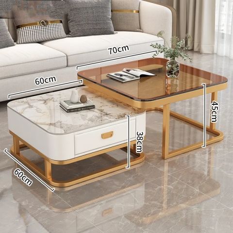 Mesa de té de lujo ligera sala de estar doméstica moderna y pequeña casa red cuadrada de vidrio rojo tablero de TV combinado mesa de té