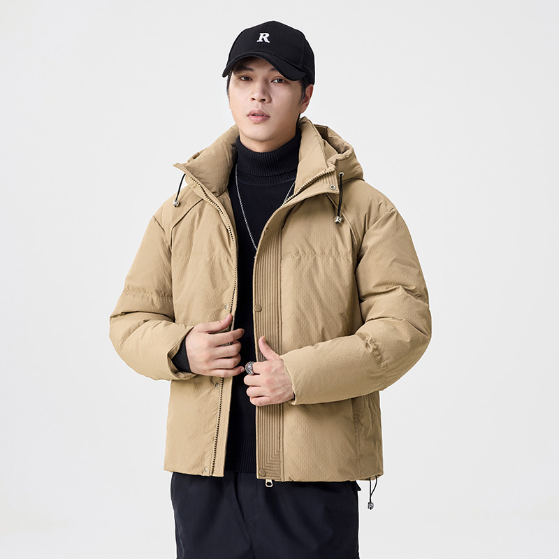 2025 invierno nuevo chaqueta de plumón de moda hombre chaqueta caliente con capuzas de alta maría color khaki impermeable con marca de algodón colgante image 3