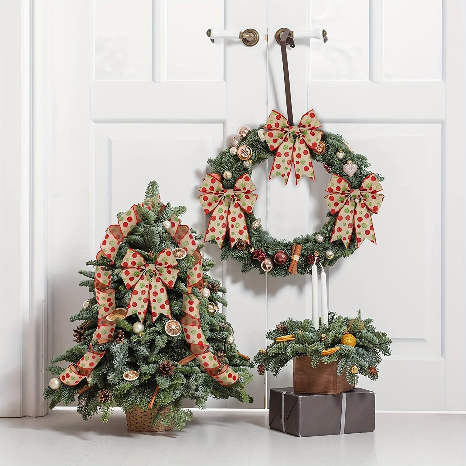 Fita de bolinhas de Natal DIY Embalagem artesanal Laço Fita de presente Decoração de Natal Suprimentos_voghion.com