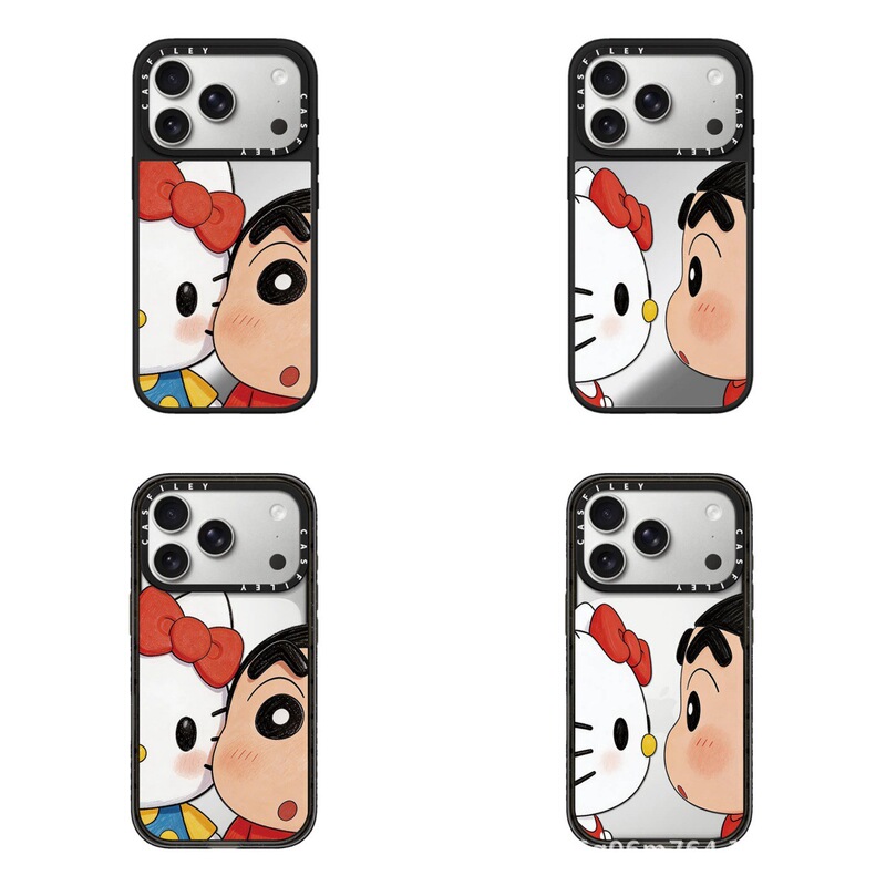 Collaboration Oil Painting Face-Covering Shin-Chan Kitty Cat Phone Case Suitable for iPhone 17 Pro Max, 16 Pro, Apple 15