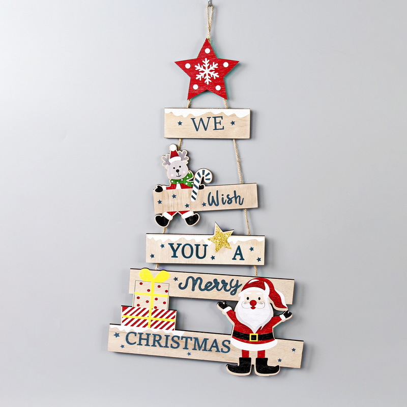 Nuevos productos decoraciones de Navidad mini escritorio de madera pequeña decoración de árbol de Navidad madera decoración de tarjeta de letras inglesas