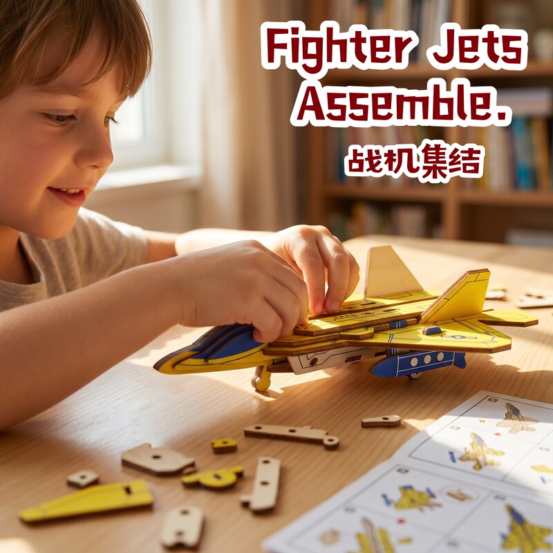 Helicopter Model Wooden 3D Puzzle Fighter Jet Decoration DIY Educational Toy for Boys Twin-Wing Aircraft Assembly