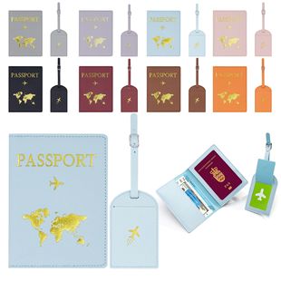 Cross-Border Pu Leather Hot Stamping Design Passport Bag Luggage Tag Set Passport Passport Holder Can Print Logo