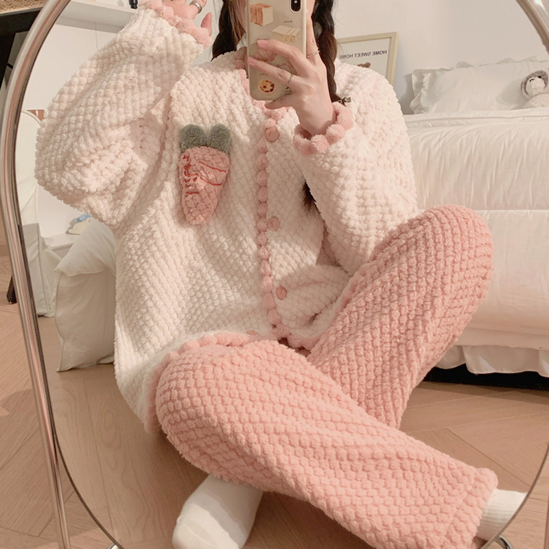 孕婦睡衣女冬季冬玫瑰絨加厚月子服秋冬季珊瑚絨哺乳家居服螞蟻絨