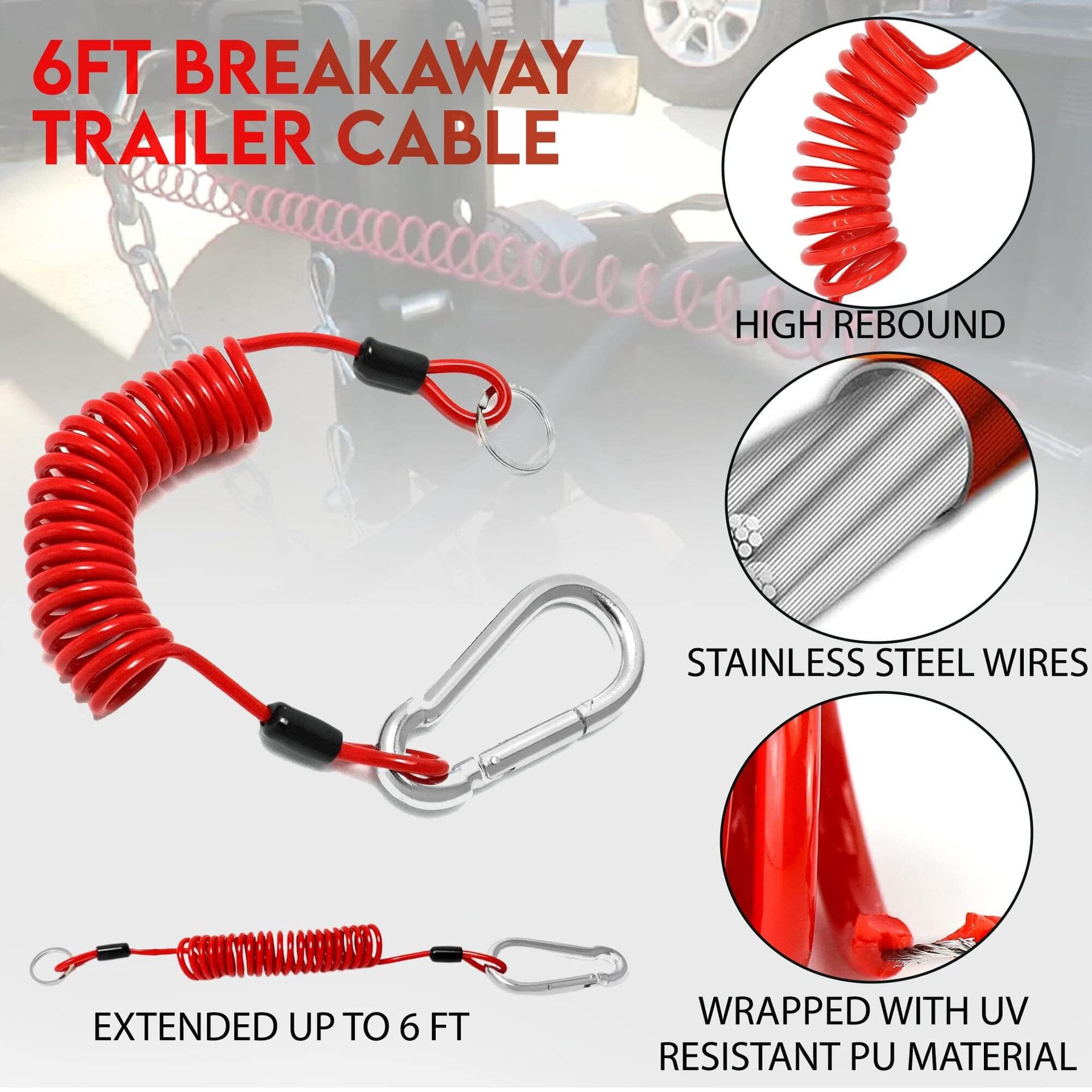 Amazon's Best-Selling Trailer/Boat Separation Switch 12V Dc Spring Steel Wire Rope 4Ft/6Ft Cable