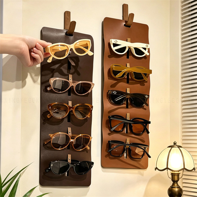 In-Stock Leather Wall-Mounted Folding Sunglasses Storage Hanging Bag, Solid Color Eyeglasses Pouch, 5-Layer Sunglasses Display Rack In-Stock Leather Wall-Mounted Folding Sunglasses Storage Hanging Bag, Solid Color Eyeglasses Pouch, 5-Layer Sunglasses Display Rack