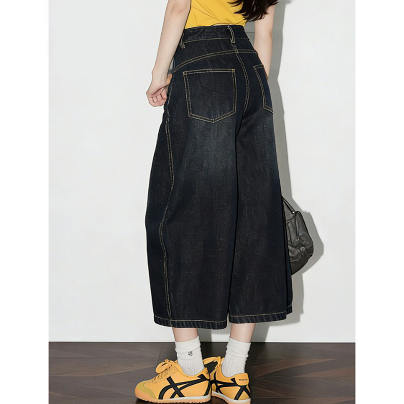 Blue-Gray Jeans for Women 2026 Trendy Versatile New Summer American-Style High-Waisted Straight Wide-Leg Cropped Pants