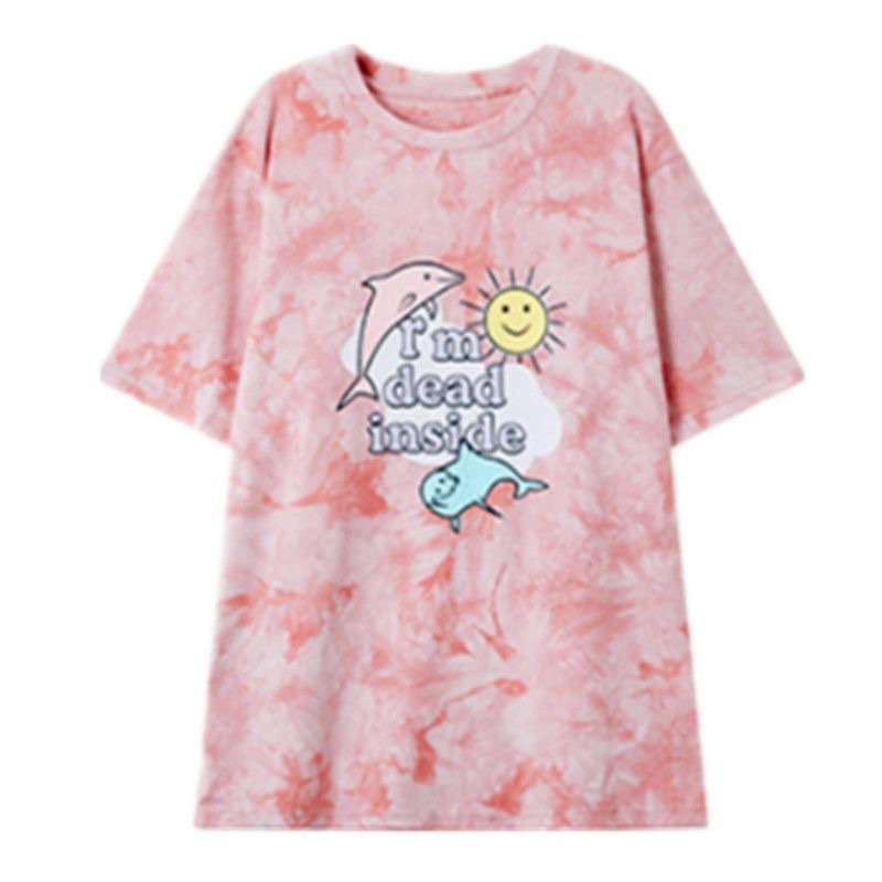 Nuevo retro universal suelto color contrastante dibujos animados camiseta de manga corta camiseta de verano femenina coreana suelta estudiantes de moda