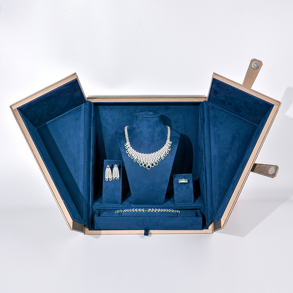 工厂定制豪华高档PU皮木盒项链耳环手链戒指套装盒珠宝首饰展示盒
