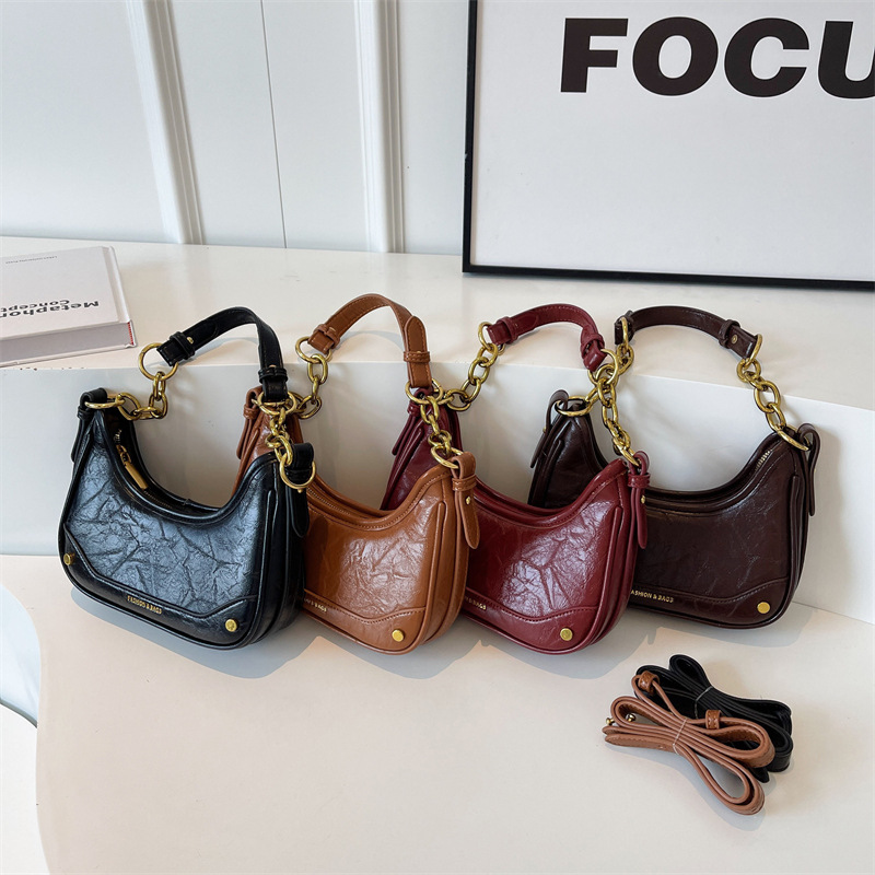 High-end crackle bag women's 2023 new trendy fashion simple shoulder bag niche chain shoulder armpit bag_voghion.com