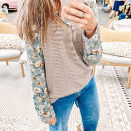 欧美休闲百搭宽松V领套头衫女2025年冬季新款拼色印花长袖卫衣女