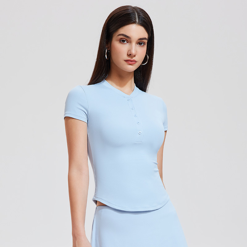 Lulu Henry camisa traje deportivo para mujer chica delgada desnuda yoga con cuello en V top de manga corta fitness falda de secado rápido